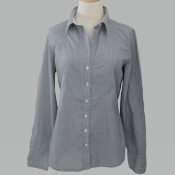 Banana Republic M Gray and White Striped Tuxedo Style Women's Shirt - Picture 1 of 3